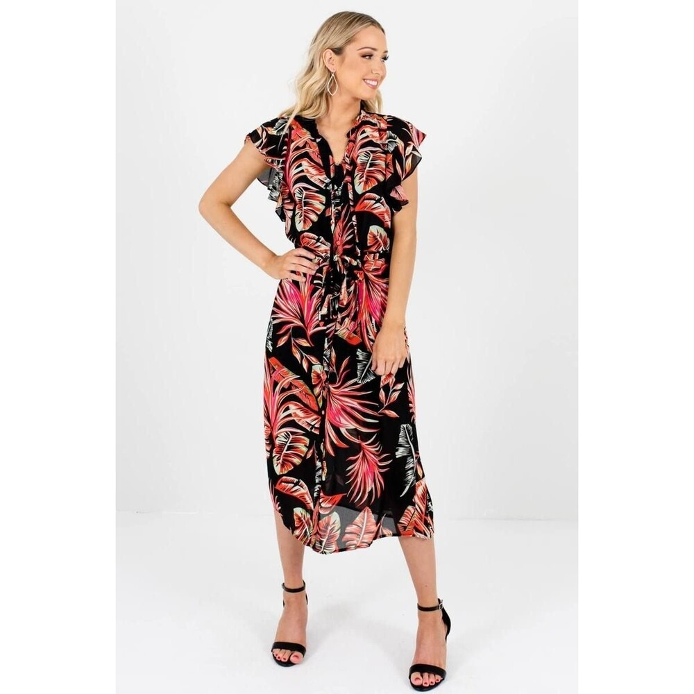 Red Floral Midi Dress L